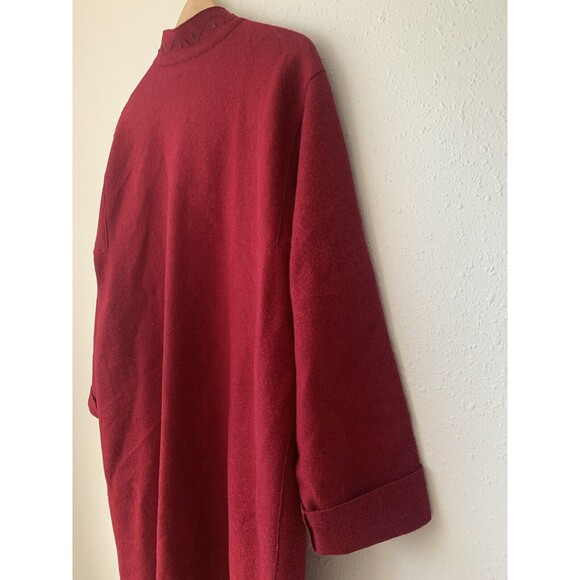 J. Jill Alpaca Wool Long Burgundy embroidered Jacket with Fringe Hem Size L - Picture 6 of 7
